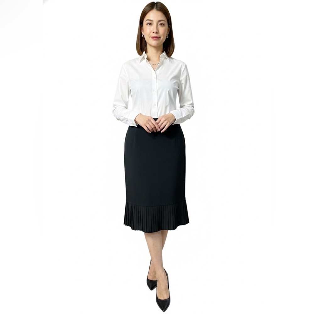 Lafayette 148 New York Black Pleated Hem Skirt Size 8 Luxury Career Designer
